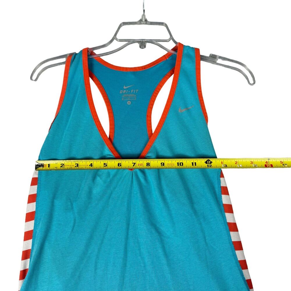 NIKE Tank Top Women's Medium Blue Orange Dri-Fit Racerback V-Neck Running Shirt - Picture 8 of 10